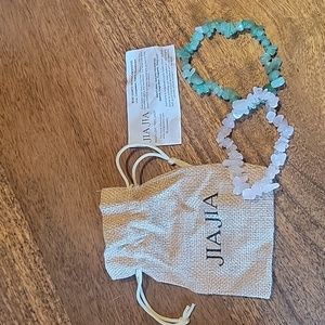 JIA JIA Raw Crystal Bracelet Set Rose Quartz and Aventurine Pink Green NEW